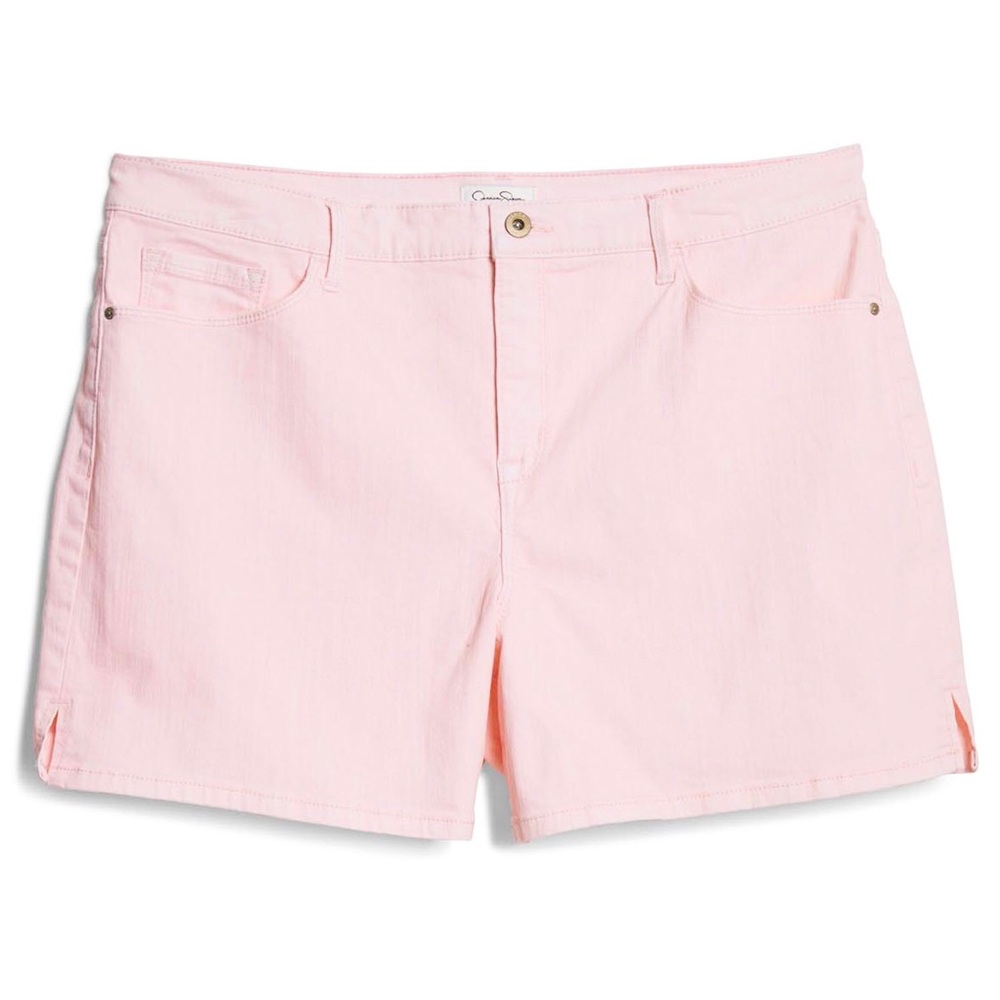 Jessica Simpson Denim High Rise Short Side Slit Relaxed Fit 5” Stretch Pink - Picture 2 of 10
